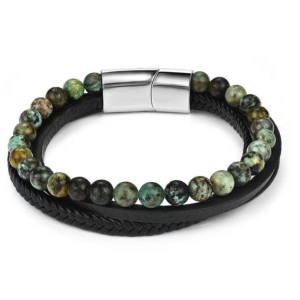 Leren Armband met African Turquoise kraal